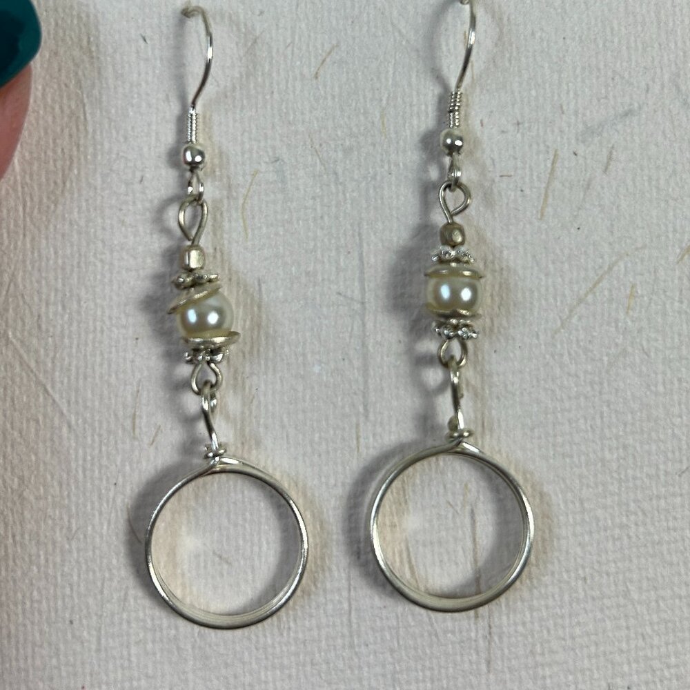 Village Artisan Silver tone Pearl Dangle Hook Earrings NEW